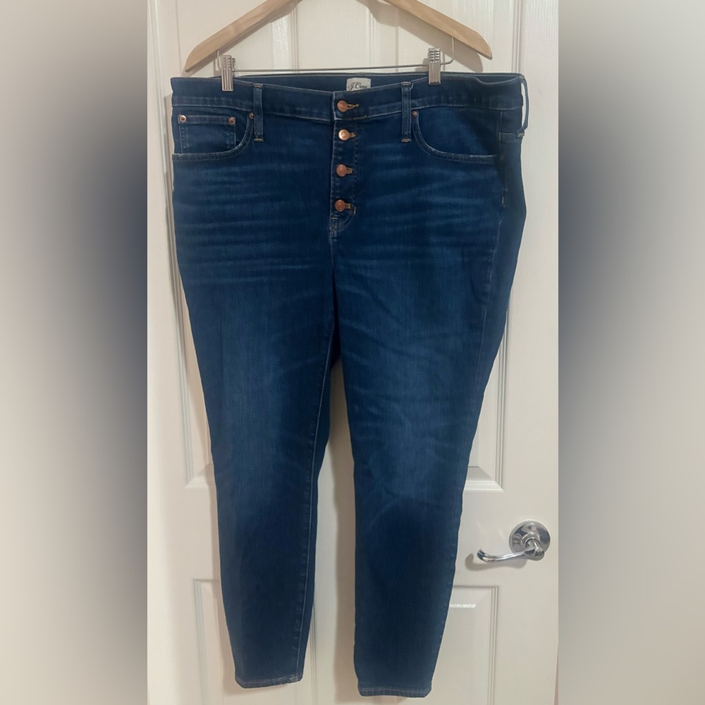 Women’s J.Crew $128 High Rise Toothpick Skinny Blue Jeans Buttonfly‎ Size 34.